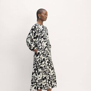Everlane The Linen A-line Midi Long Sleeve Dress Floral Womens